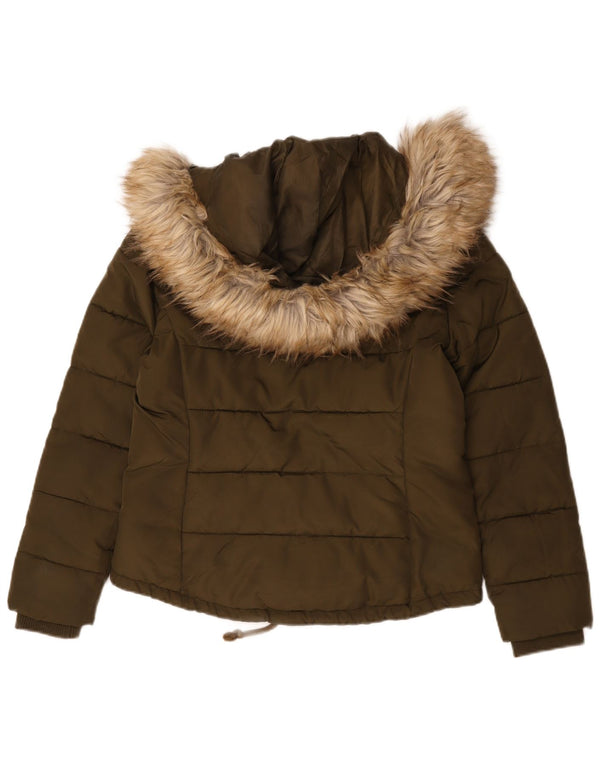 Женская утепленная куртка с капюшоном Topshop UK 12, средний цвет хаки, полиэстер
