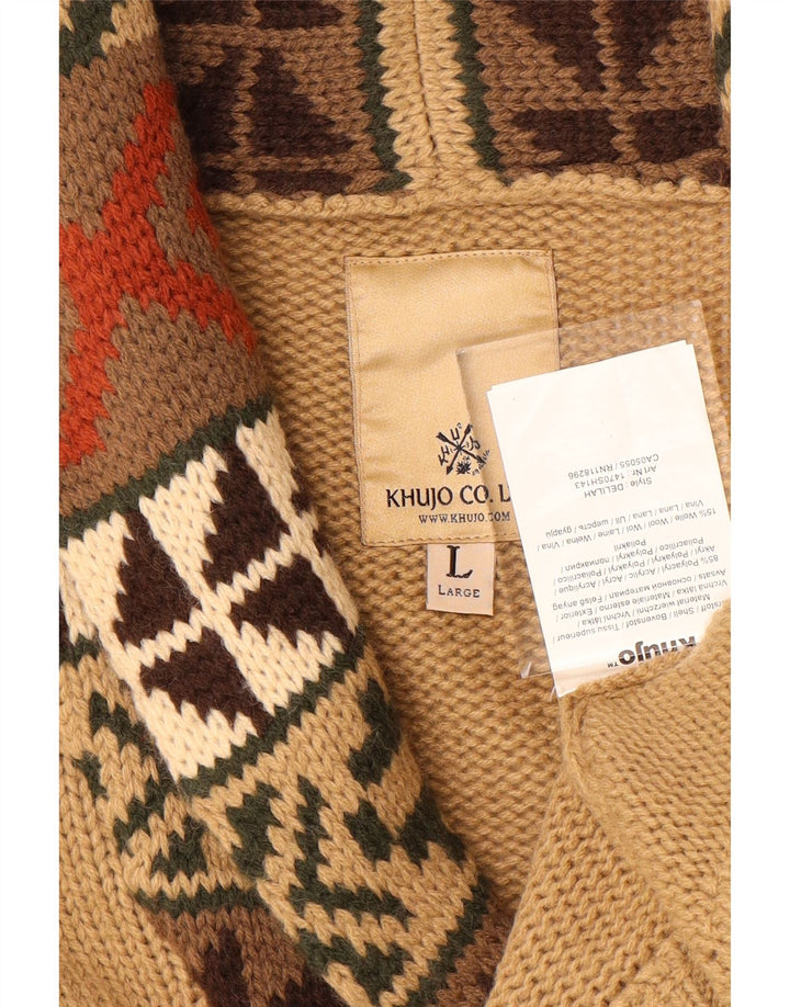 Женский кардиган KHUJO UK 16, большой бежевый акрил с геометрическим рисунком