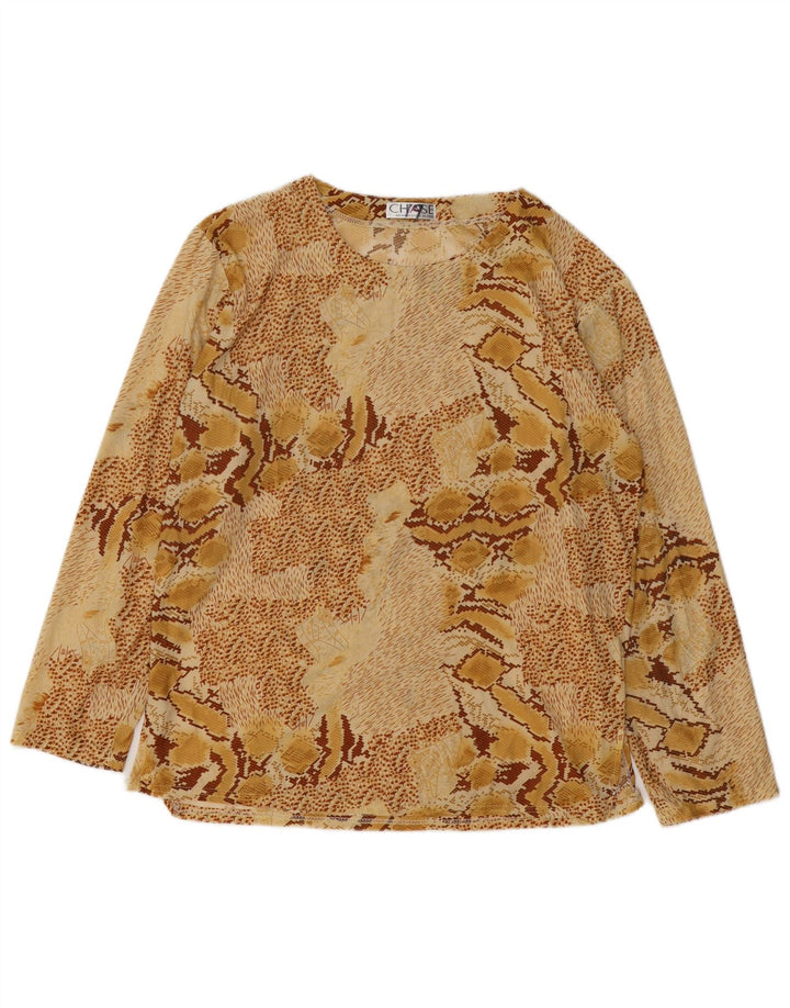 ВИНТАЖНАЯ женская блузка с длинным рукавом, топ, Великобритания, 18 XL, бежевый, с животным принтом, хлопок