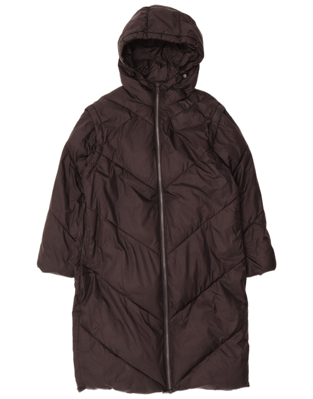 ZARA Женское длинное стеганое пальто с капюшоном UK 14, средний черный