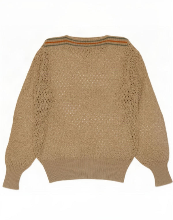 Vintage Womens Boat Neck Jumper Sweater UK 14 Medium Beige Striped