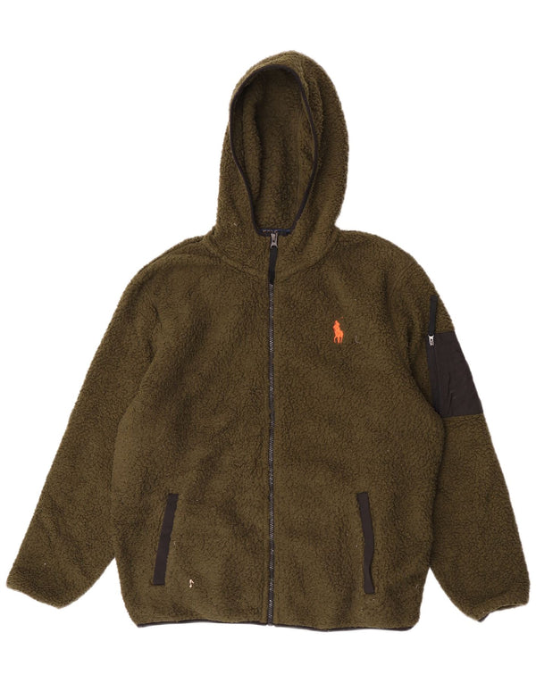 Мужская флисовая куртка с капюшоном Polo Ralph Lauren UK 40, большая зеленая полиэстер