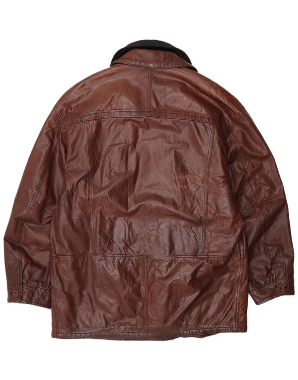 Мужское двубортное кожаное пальто Nivola UK 42 XL Коричневое с цветными блоками