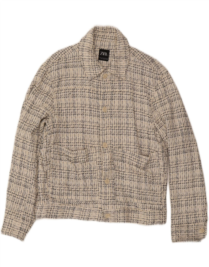 Мужская куртка-бомбер Zara UK 38, средний цвет, хлопок в белую клетку