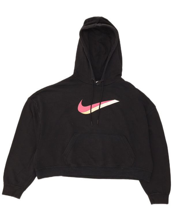 Nike Womens Oversized Crop Graphic Hoodie Jumper UK 6 XS Black