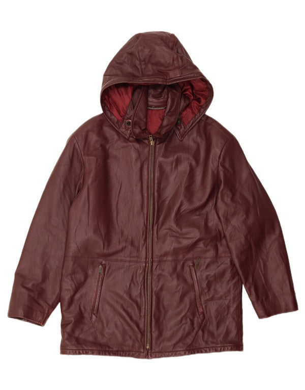 ВИНТАЖНАЯ женская кожаная куртка с капюшоном IT 48 XL Бордовая кожа