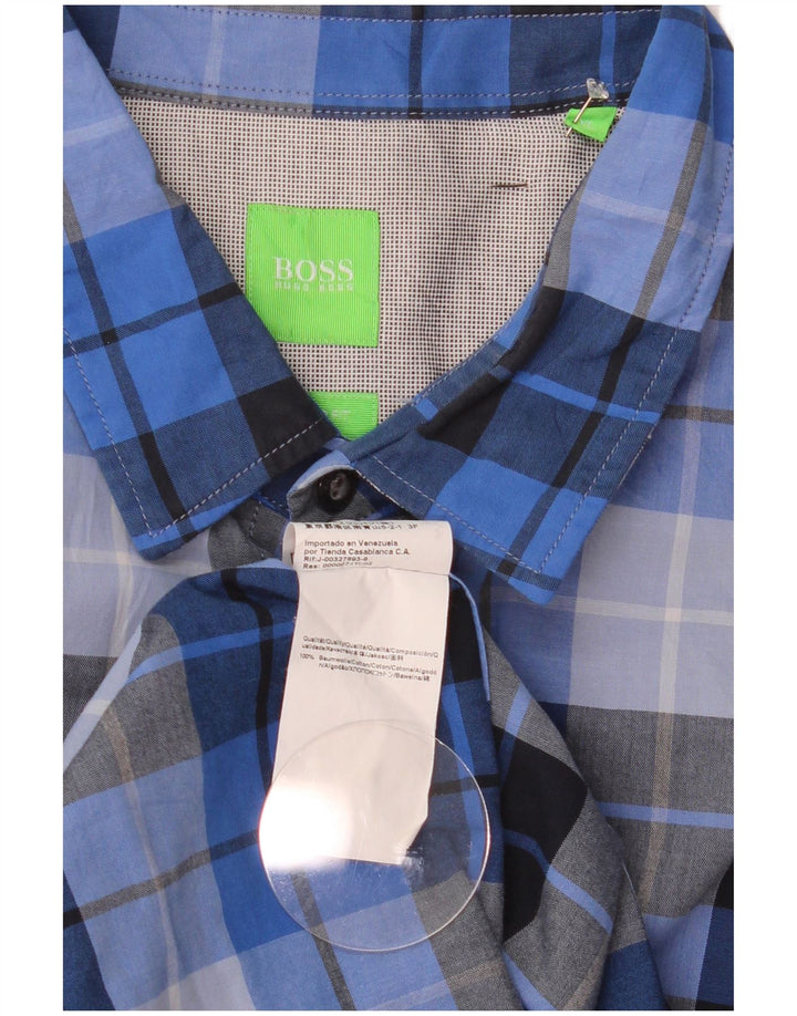 Мужская рубашка обычного кроя Hugo Boss XL, синяя клетка, хлопок