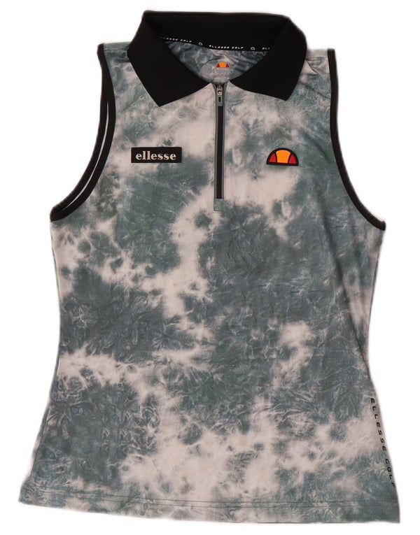 Женская рубашка-поло без рукавов Ellesse с воротником на молнии UK 8 Small Green Tie Dye