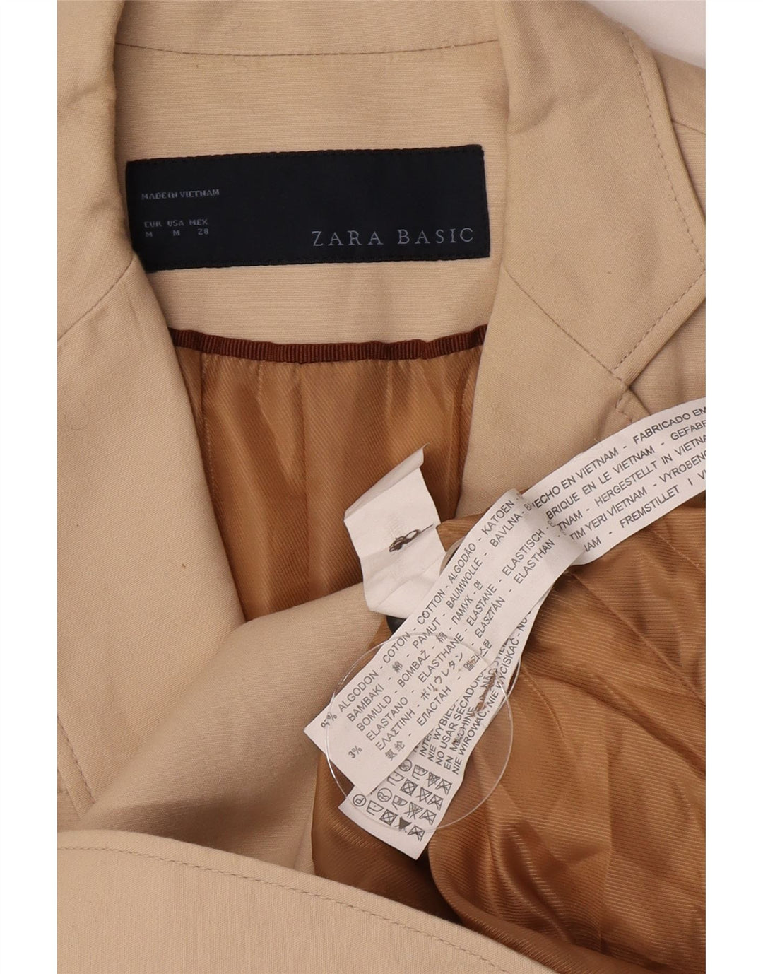 Женский пиджак на 2 пуговицах Zara UK 14, хлопковый средний бежевый цвет