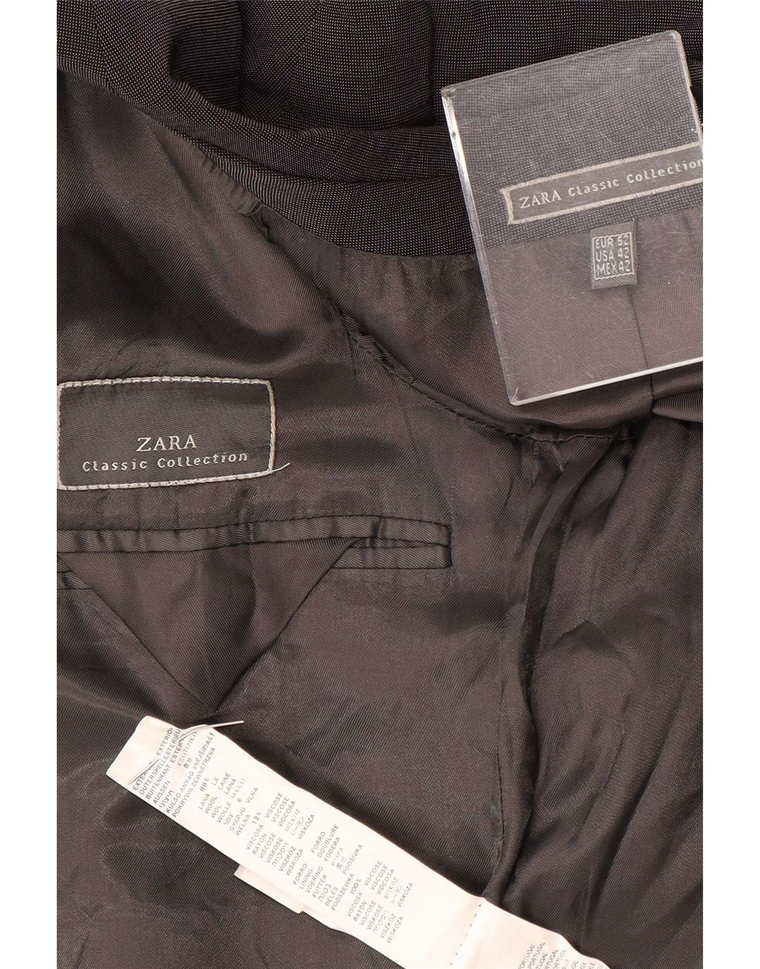 Мужской пиджак Zara на 3 пуговицах EU 52, большой, серый, шерстяной