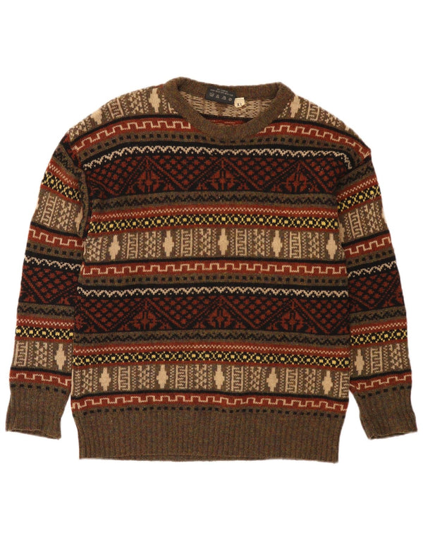 Женский джемпер ESKIMO с круглым вырезом, Великобритания 18 XL, коричневый Fair Isle, новая шерсть