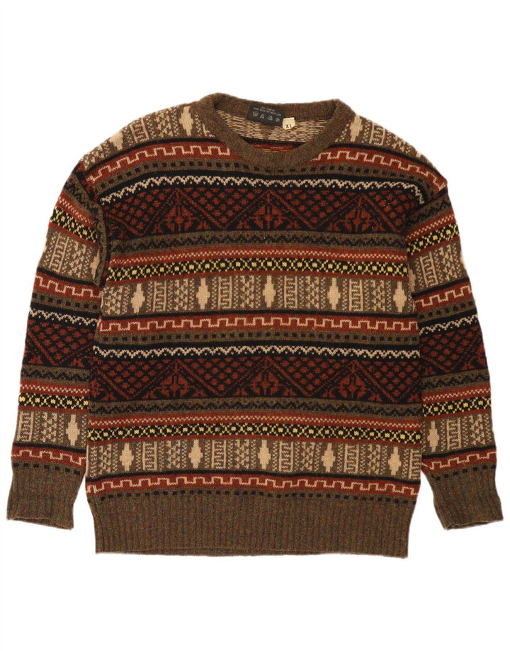 Женский джемпер ESKIMO с круглым вырезом, Великобритания 18 XL, коричневый Fair Isle, новая шерсть