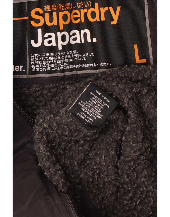 Женская парка Superdry с капюшоном UK 14, большой черный полиэстер