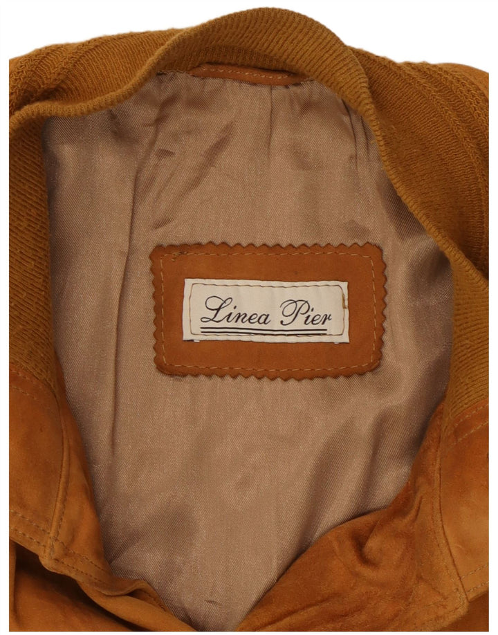 Мужской замшевый бомбер VINTAGE UK 38 средний бежевый кожаный