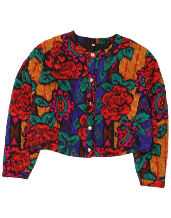 Винтажное женское болеро на 5 пуговицах, Великобритания, 22, 3XL, разноцветное с цветочным принтом