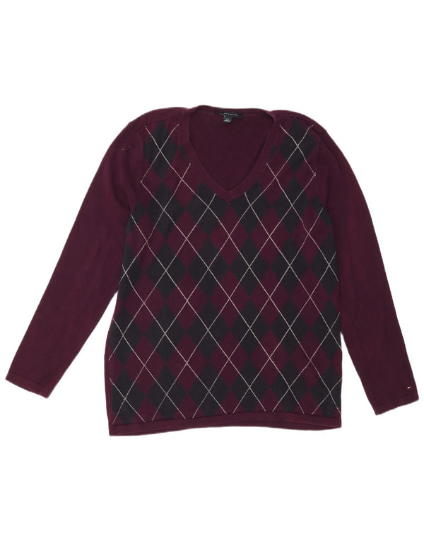 TOMMY HILFIGER Женский джемпер с v-образным вырезом UK 16, большой бордовый