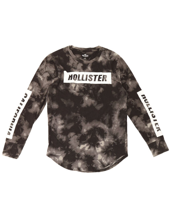 Мужской топ с рисунком Hollister, длинный рукав XS, черный, хлопковый, тай-дай