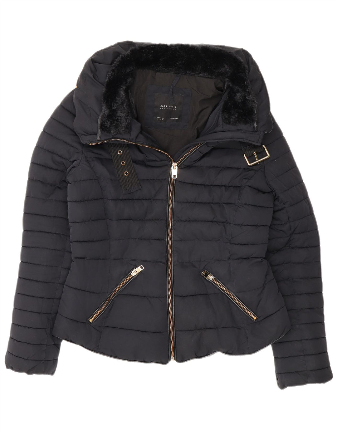 Женская стеганая куртка Zara UK 12, средний темно-синий полиэстер