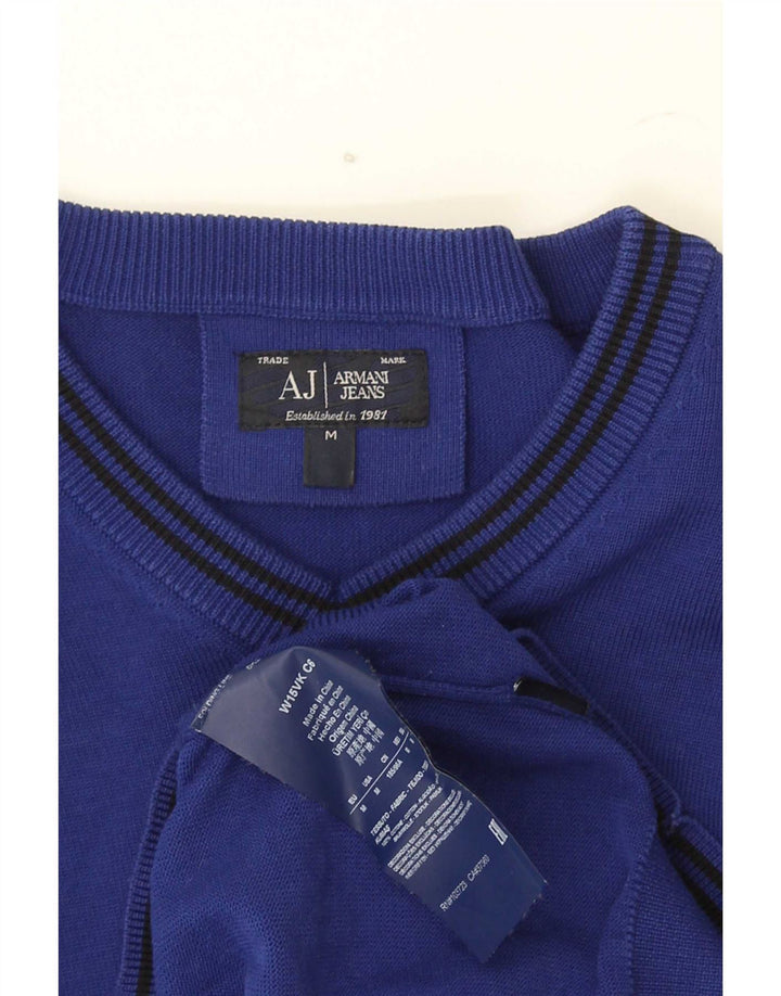 Armani Jeans Мужской джемпер с v-образным вырезом, хлопковый свитер среднего синего цвета в полоску