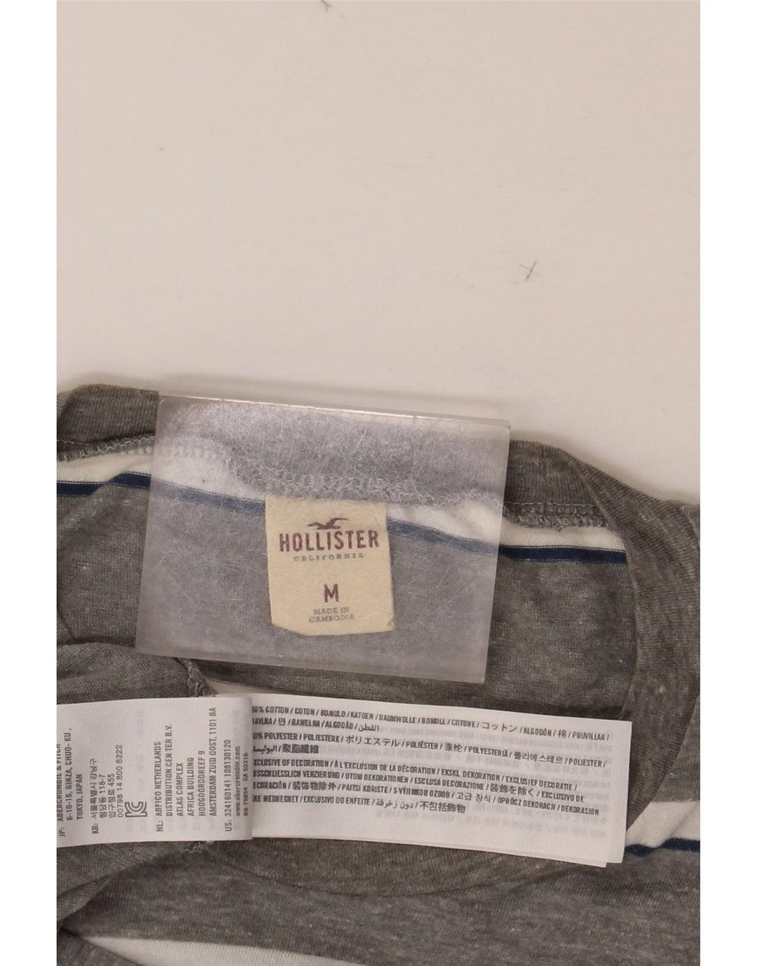 HOLLISTER Мужская футболка из хлопка среднего серого цвета в полоску