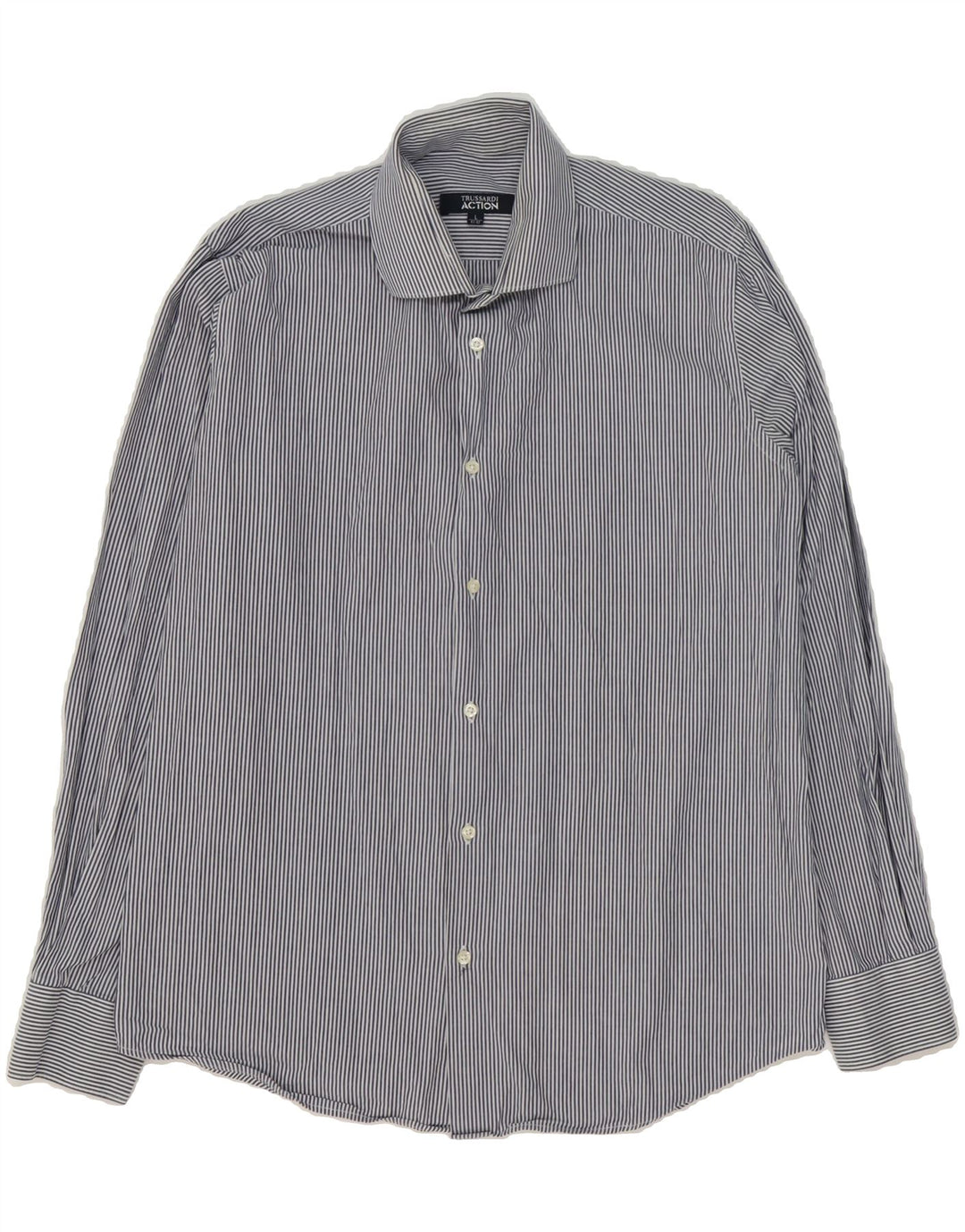 TRUSSARDI Mens Shirt Size 41/42 Large Navy Blue Pinstripe Vintage Trussardi and Second-Hand Trussardi from Messina Hembry 