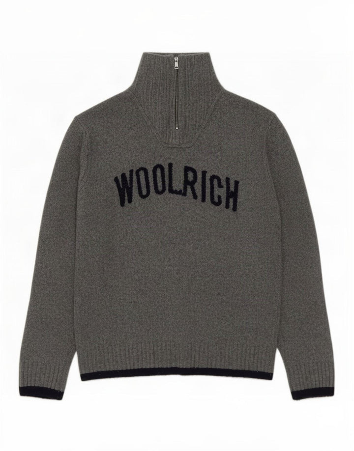 Мужской джемпер с воротником на молнии с графическим рисунком Woolrich XL, серая шерсть