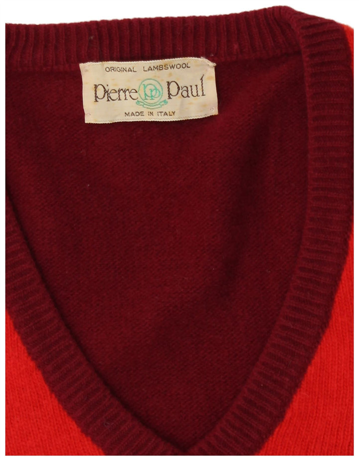 Винтажный мужской джемпер с v-образным вырезом, свитер среднего бордового цвета с узором аргайл/ромб из овечьей шерсти