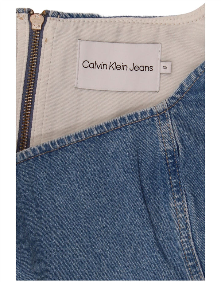 CALVIN KLEIN JEANS Женский джинсовый укороченный топ без рукавов UK 6 XS Синий