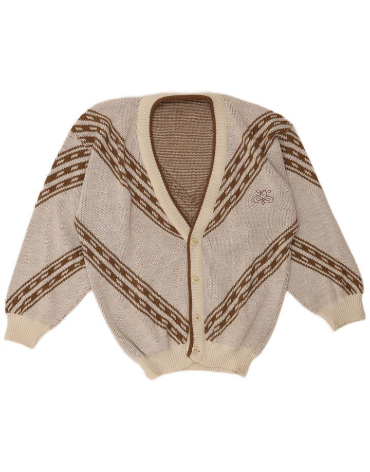 Винтажный мужской свитер-кардиган размера XL, белый акрил с геометрическим узором