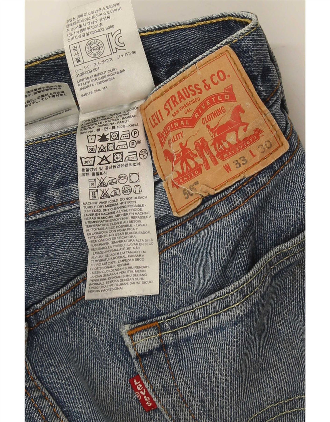 Мужские прямые джинсы Levi's 505 W33 L30 синие, хлопок