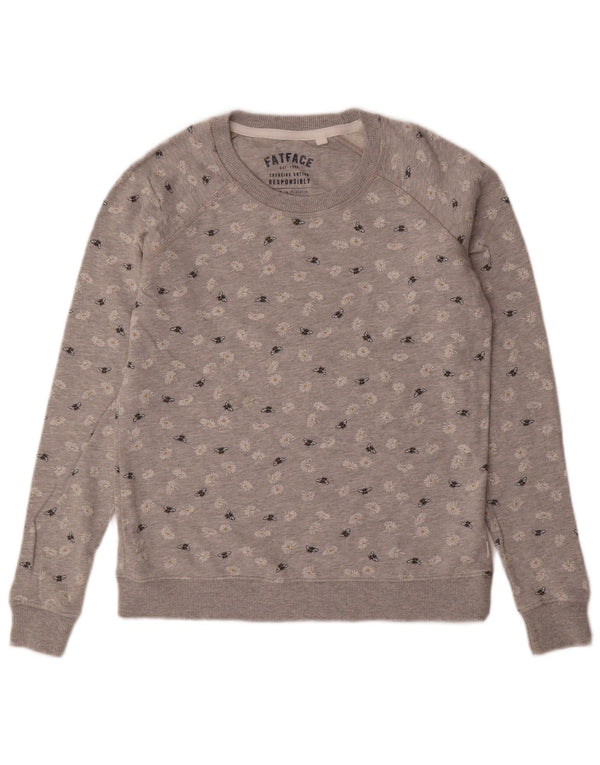 Женский свитер FAT FACE, джемпер UK 6 XS, серый хлопок с цветочным принтом