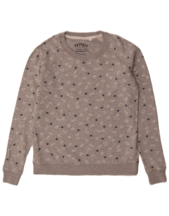 Женский свитер FAT FACE, джемпер UK 6 XS, серый хлопок с цветочным принтом