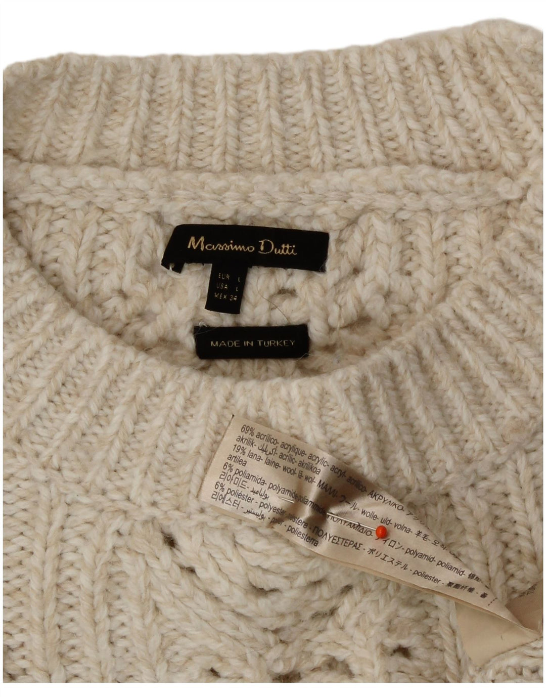 Женский джемпер с круглым вырезом Massimo Dutti UK 16, большой Off White