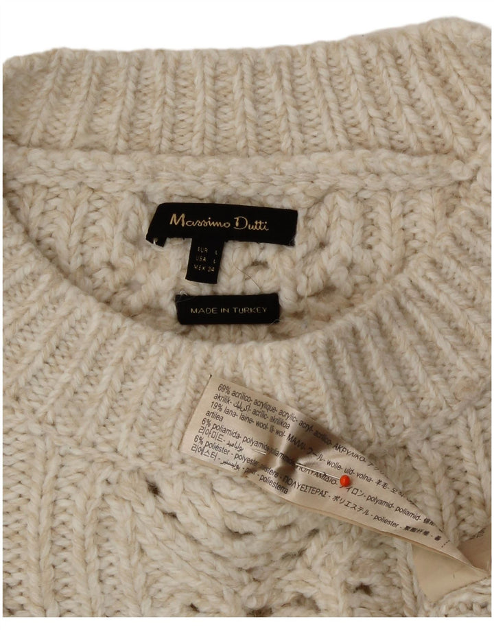 Женский джемпер с круглым вырезом Massimo Dutti UK 16, большой Off White