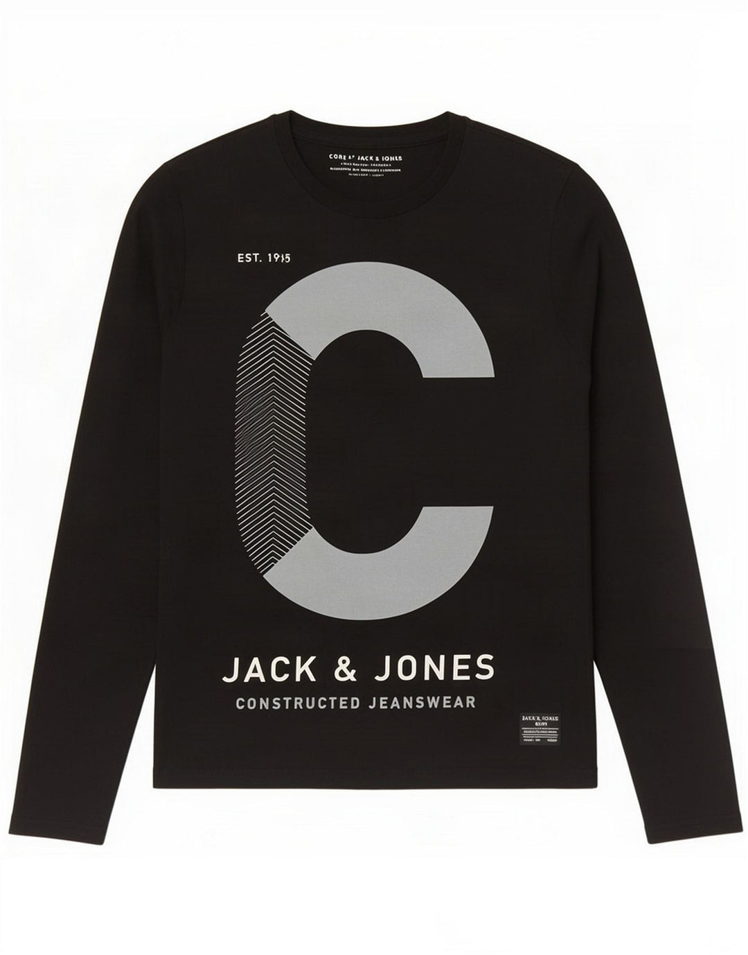 Мужской топ с рисунком Jack & Jones с длинным рукавом, средний черный хлопок