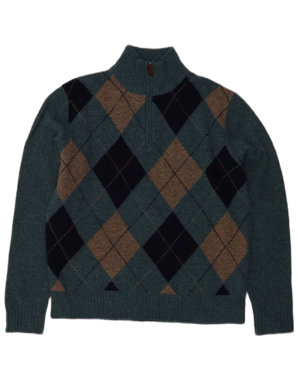 Мужской джемпер с воротником на молнии J. Crew, средний синий аргайл/ромб из овечьей шерсти
