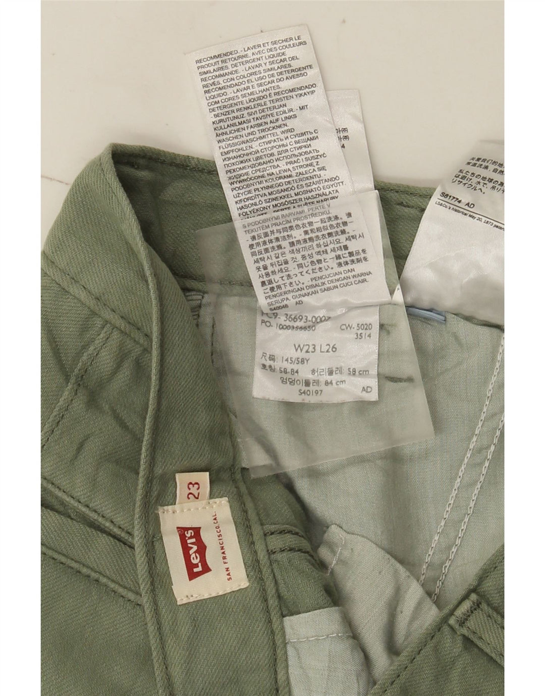 Женские прямые брюки карго Levi's W23 L26, зеленый хлопок