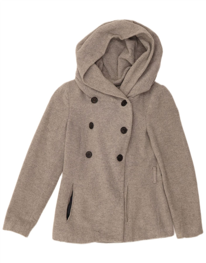 Женское полупальто с капюшоном Zara UK 10, маленькое серое, шерсть