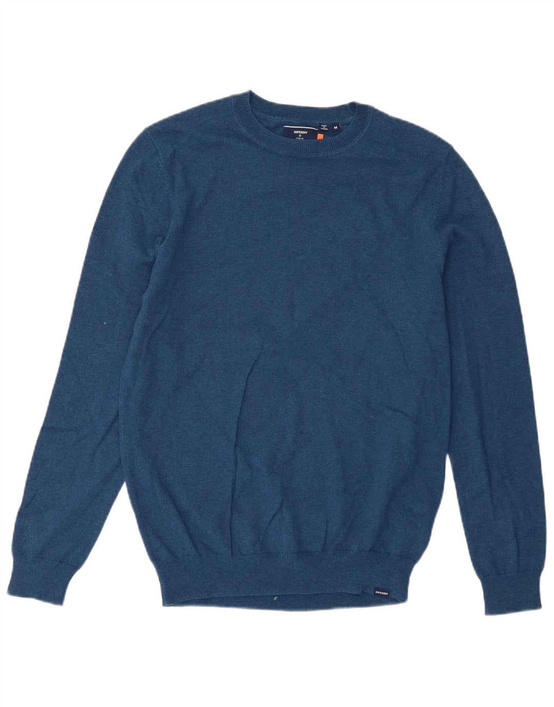 Мужской джемпер с круглым вырезом Superdry, хлопковый свитер среднего синего цвета