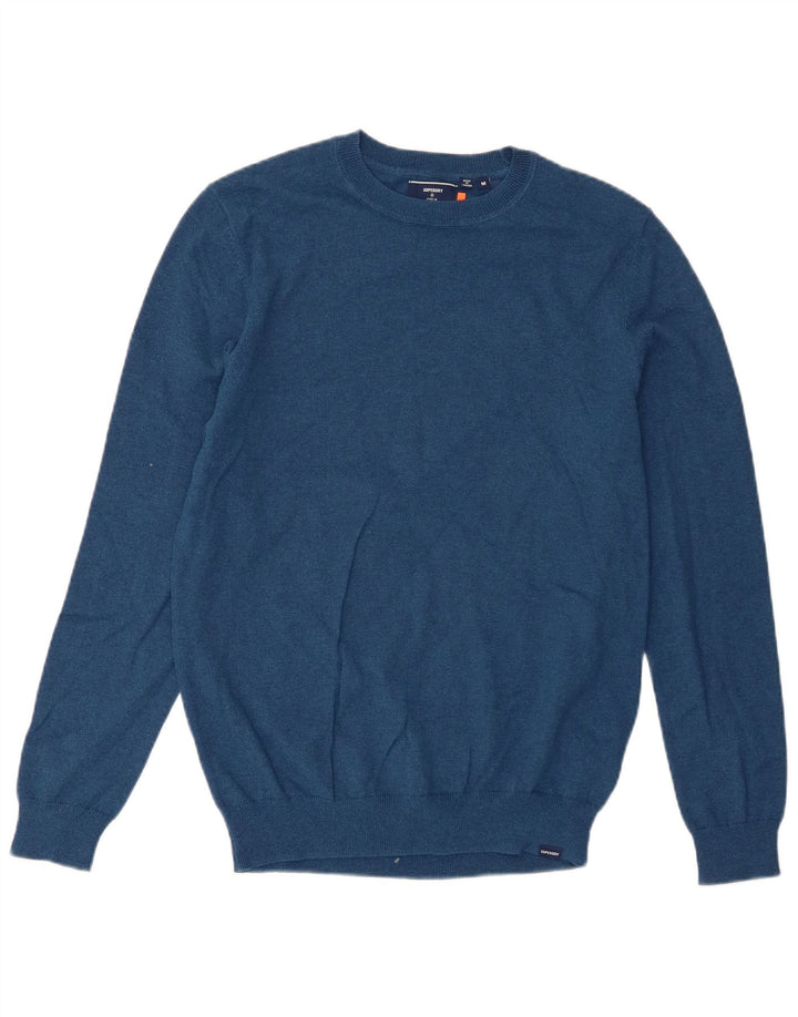 Мужской джемпер с круглым вырезом Superdry, хлопковый свитер среднего синего цвета