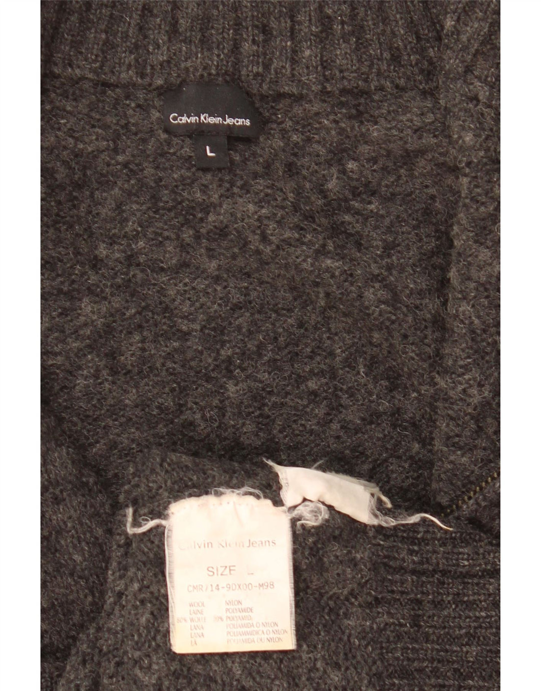 Женский кардиган Calvin Klein UK 16, большой серый шерстяной свитер