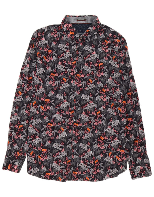 Мужская рубашка Ted Baker, размер 4, большой разноцветный хлопок с цветочным принтом