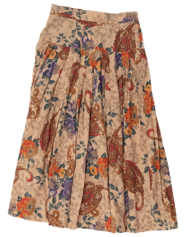 Vintage Womens Flared Skirt IT 44 Medium W28  Beige Floral Viscose