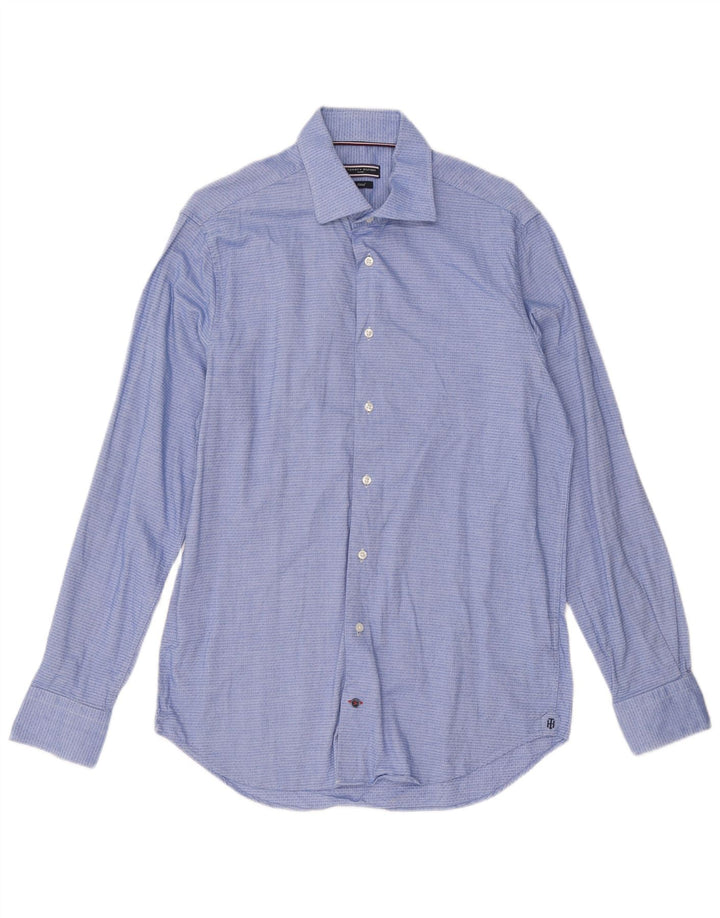 Мужская рубашка Tommy Hilfiger, размер 40, 15, 3/4, средний синий, хлопок с геометрическим рисунком