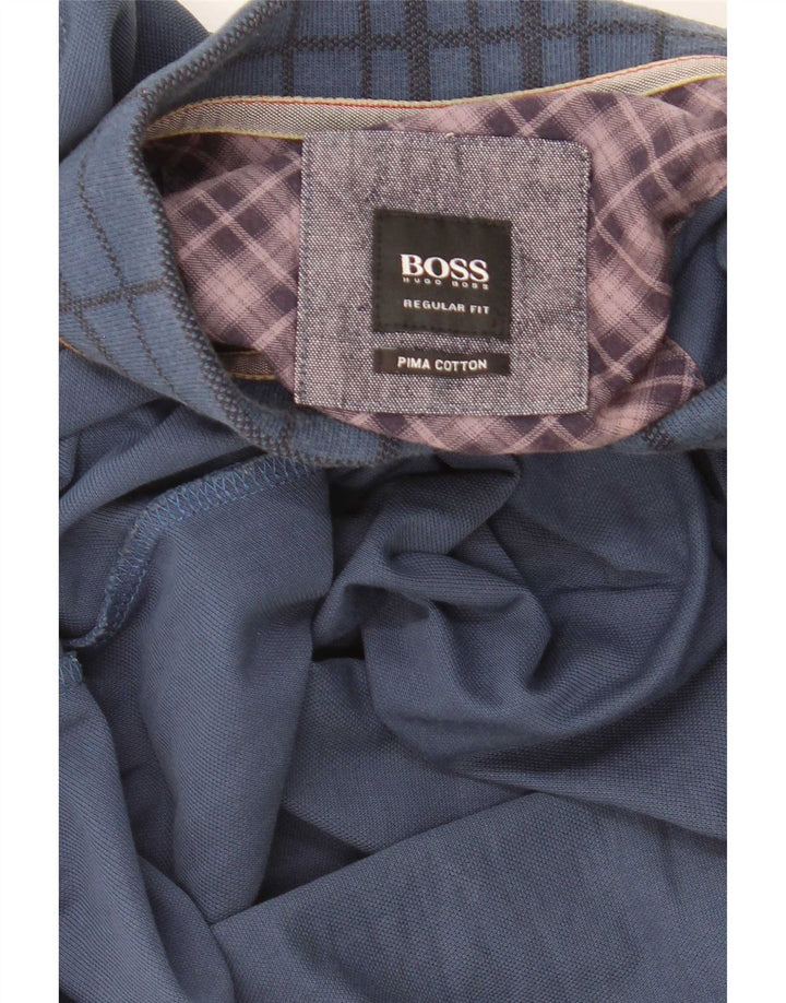 Мужская рубашка-поло стандартного кроя Hugo Boss, темно-синяя клетка, хлопковая клетка
