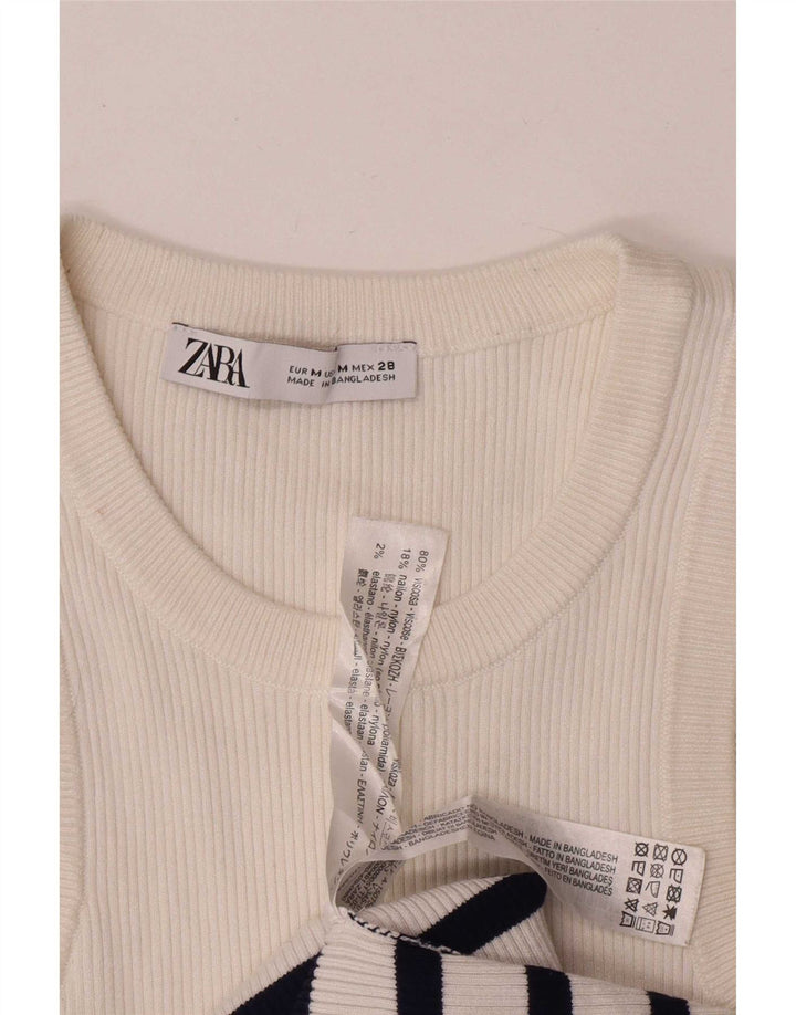 Женский укороченный жилет Zara UK 12, средний размер, вискоза в белую полоску