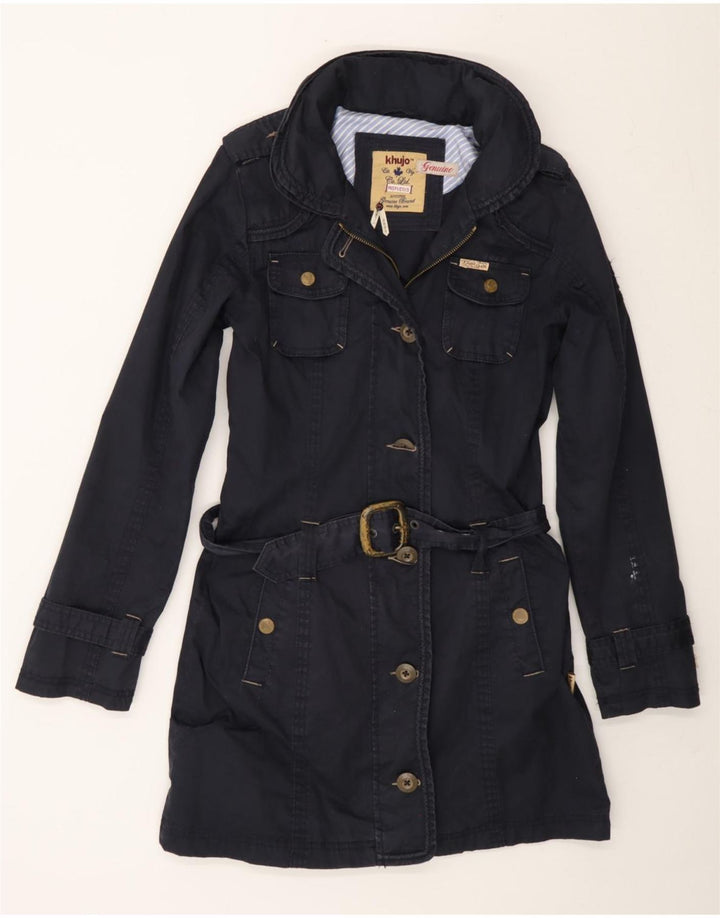 KHUJO Womens Military Overcoat UK 12 Medium Navy Blue Cotton Vintage KHUJO and Second-Hand KHUJO from Messina Hembry 