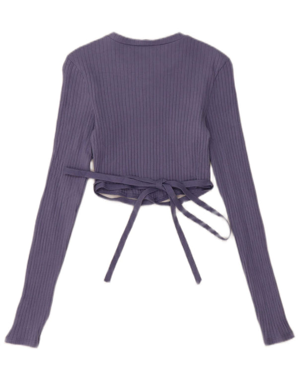 Женский укороченный топ Zara с длинным рукавом UK 10, маленький синий хлопок