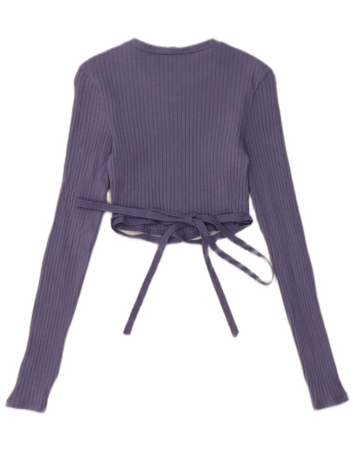 Женский укороченный топ Zara с длинным рукавом UK 10, маленький синий хлопок