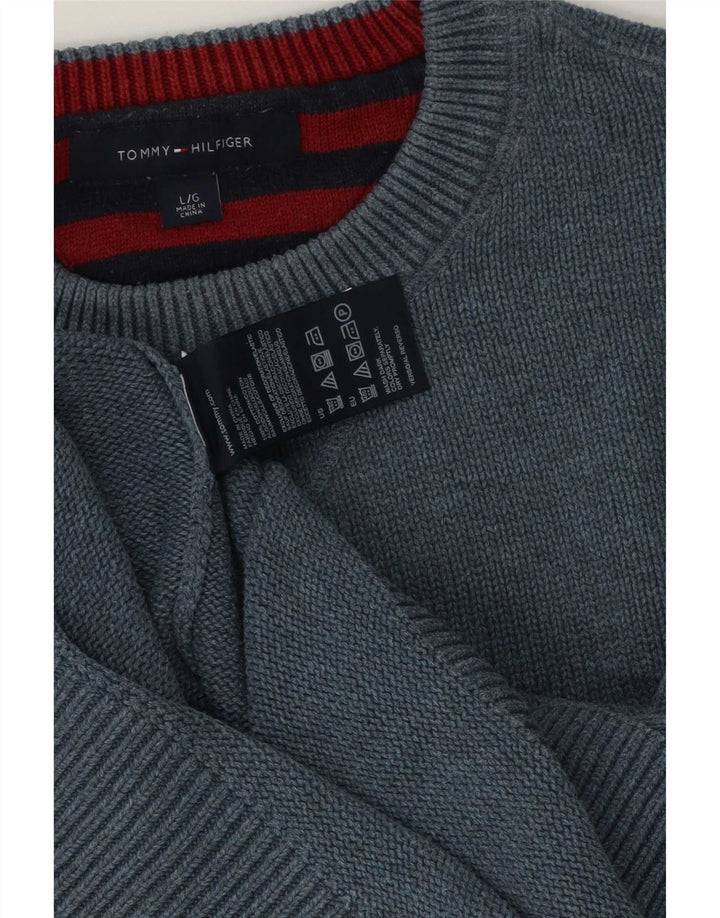 Мужской джемпер с круглым вырезом Tommy Hilfiger, большой синий хлопковый свитер